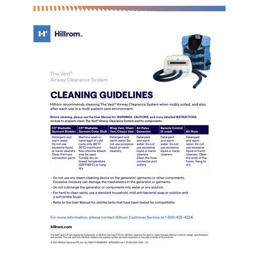VEST 105 CLEANING GUIDELINES